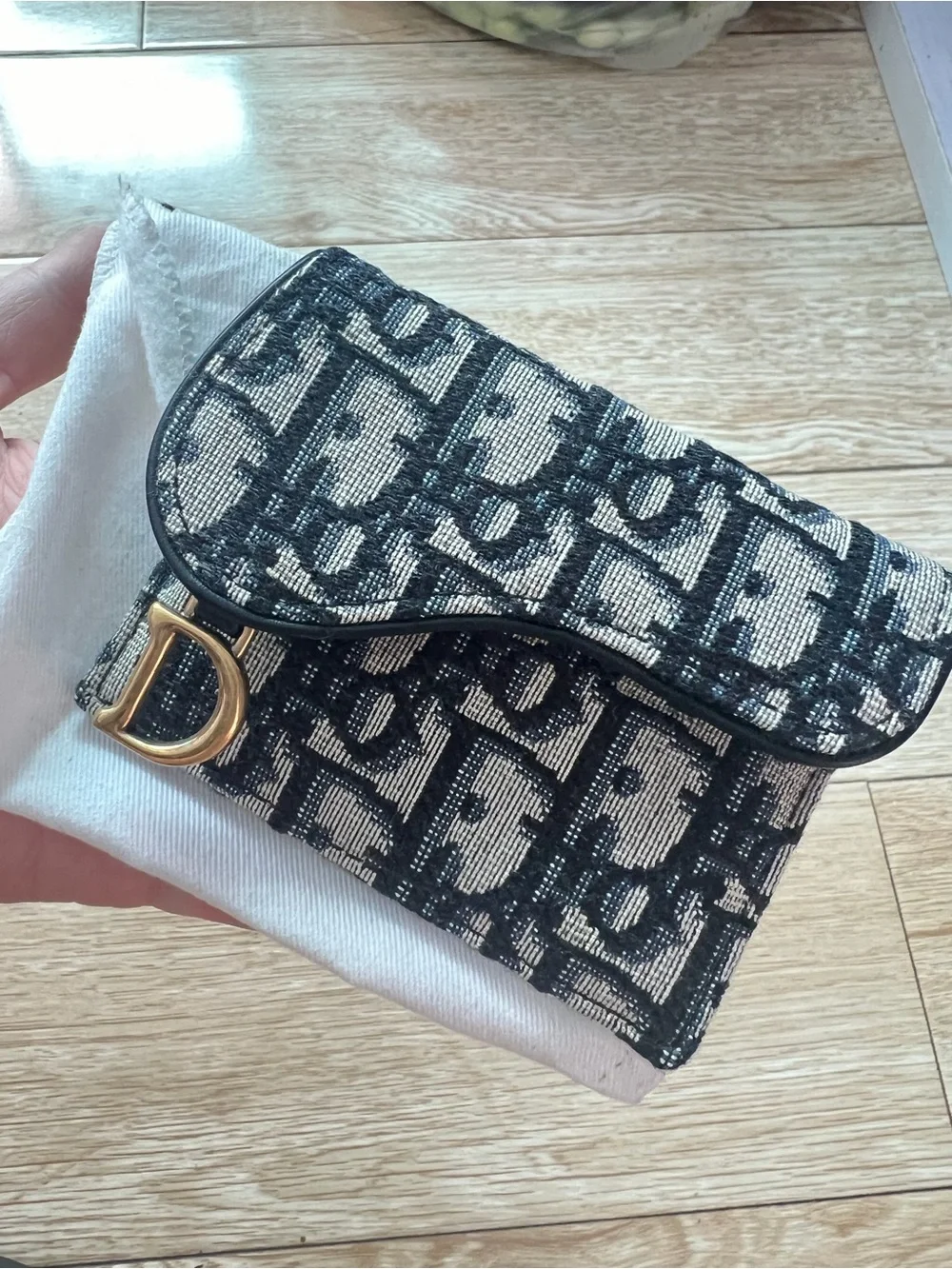 Dior Navy & Cream Dior Oblique Card & Key Wallet with Gold Hardware